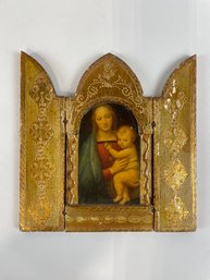 Italian Triptych Of Raphaels Madonna With Child