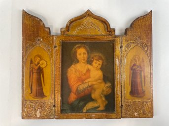 Italian Triptych Of Raphaels Madonna With Child