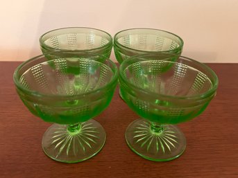 Set Of Uranium Glass Low Sherbet Colonial Basket