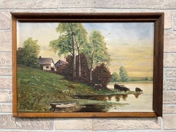 Antique Painting Of Cows Signed Dated 1923