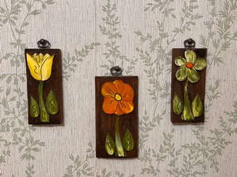 1960s Carved Wooden Wall Plaque Trio