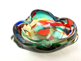 Rainbow Color Hand Blown Art Glass Bowl