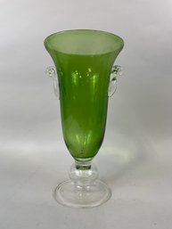Vintage Green Glass Pedestal Vase