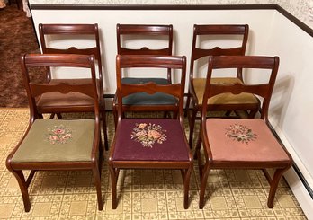 Set Of Six Needlepoint Seat Dining Chairs