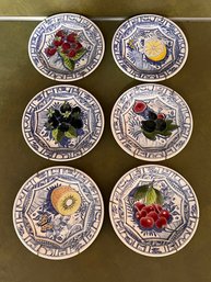 Set Of Six Oiseau Blue Dessert Plates