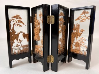 Miniature Asian Folding Screen Carved Cork