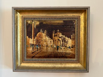 Italian City Scape Painting On Canvas Signed Framed