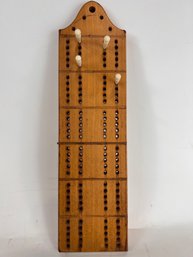 Antique Cribbage Board With Carved Bone Game Pieces