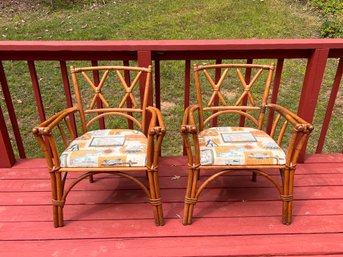 Pair Of Rattan Upholstered Seat Armchairs