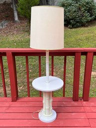 Regency Faux Bamboo Ceramic And Wood Floor Lamp/Side Table