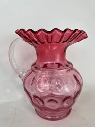 Antique 9' Cranberry Thumb Print Coin Dot Glass Pitcher