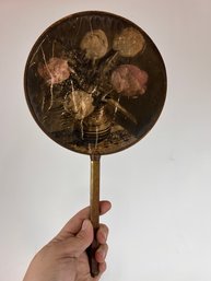 Vintage Hand Painted Brass Hand Mirror