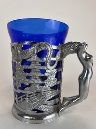 Vintage Figural Nude Handled Cobalt Blue Glass Cup