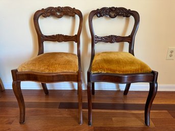 Pair Of Antique Carved Back Chairs