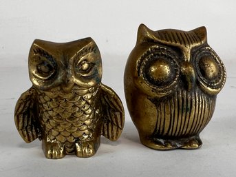 Pair Of Vintage Brass Owl Figures