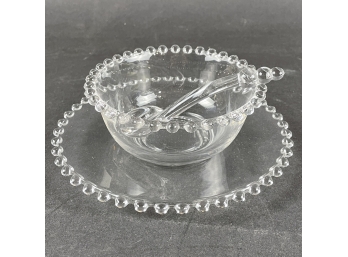 Candlewick Imperial Glass Condiment Dish, Bowl And Spoon