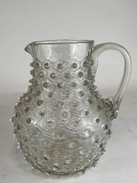 Large Antique Hobnail Handblown Glass Pitcher