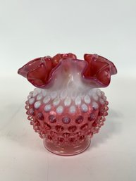Fenton Cranberry Opalescent Hobnail Ruffle Vase