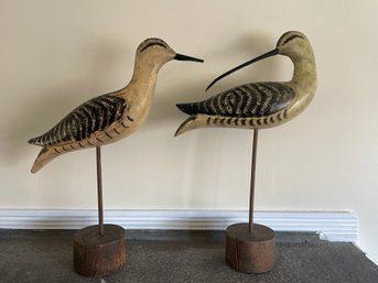 Pair Of Hand Carved And Painted Shorebird Decoys