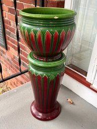 Victorian Majolica Jardiniere And Plinth - As Is