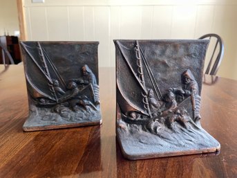 Antique Iron Fisherman Bookends