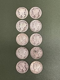 Group Of Ten Mercury Dimes