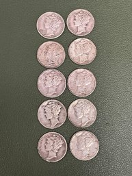 Group Of Ten Mercury Dimes