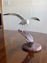 Signed Carved Seagull Sculpture