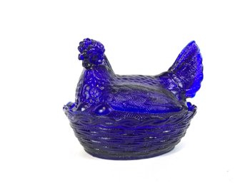 Cobalt Glass Hen On Nest