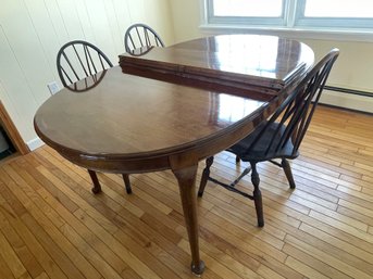 Solid Cherry Dining Room Table W/ Leaves & 3 Chairs