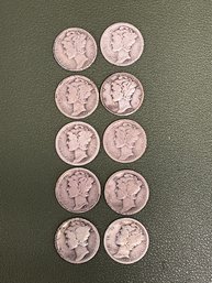 Group Of Ten Mercury Dimes