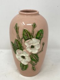 Circa 1946 Hull Pottery 5' Rosella Vase - R-2 Pink With White Flower Blossoms