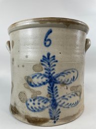 Antique 6 Gallon Crock Salt Glaze W/ Cobalt Blue Decoration