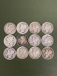 Group Of Twelve Mercury Dimes