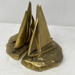 Pair Of Brass Sailboat Bookends
