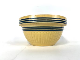 Antique Yellow Ware Bowl Blue Stripes