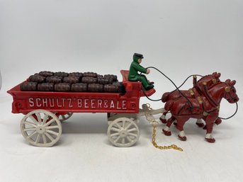 Cast Iron Horse Drawn Beer Cart Toy