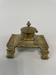 Antique Ornate Brass Inkwell