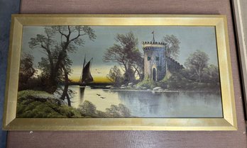 Antique Landscape Oil Painting Castle