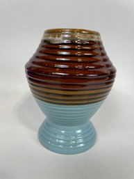 6' Ribbed Brown & Blue Pottery Vase