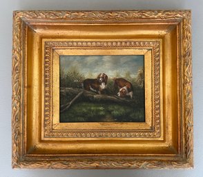 Pair Of Hunting Dogs Oil On Canvas - Signed