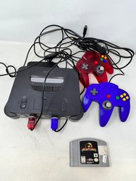 Vintage Nintendo 64 With Two Controllers And Mortal Kombat Game - Untested