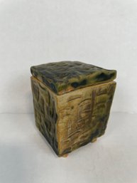 Signed 3.5' Square Pottery Trinket Box
