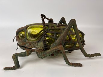 Cast Iron And Glass 12' Grasshopper Candle Holder