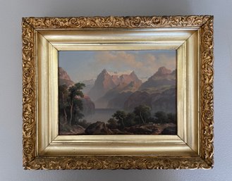 19th Century European Mountain Landscape Oil Painting