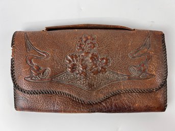 Vintage Tooled Leather Clutch - As Is