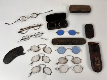 Large Lot Of Antique Spectacles And Misc. Cases