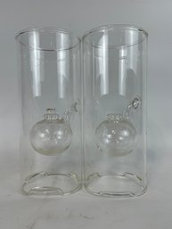 Pair Of Blown Glass Oil Lamps