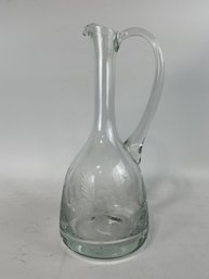 Beautiful Etched Glass Hand Blown Pitcher