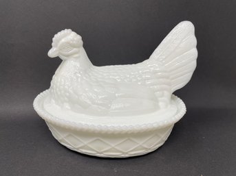Vintage Milk Glass Hen On Nest  Dish